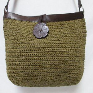 Fossil Raffia with Leather large tote bag purse beach boho brown double strap